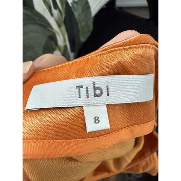 Tibi Satin Silky Raw Hem Orange Midi Skirt Aline Beachy Glam Timeless Elegant 8 - Picture 8 of 10